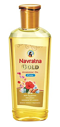 Navratna Gold Ayurvedic Hair Oil | with 24K Gold & 9 Ayurvedic Herbs | Lightweight, Non-Greasy & Fast-Absorbing | Relaxing Head Massage Oil | Deeply Nourishes Hair | 6.76 Fl Oz (200ml)