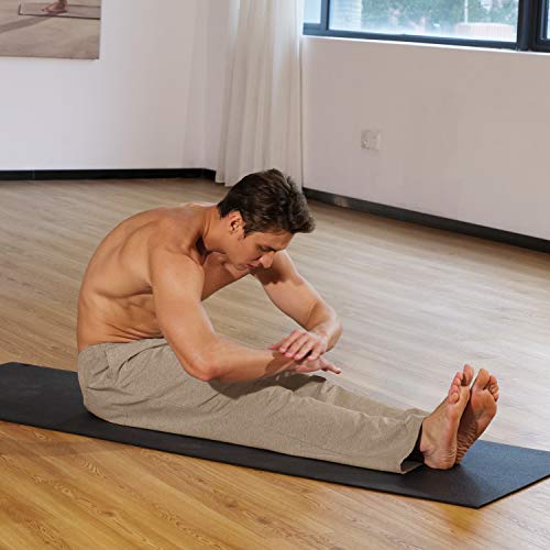 Pudolla Men's Cotton Yoga Sweatpants Athletic Lounge Pants Open Bottom Casual Jersey Pants for Men with Pockets (Khaki Large)