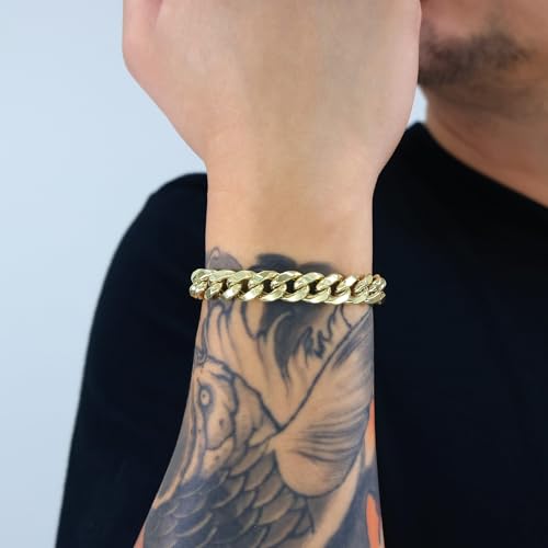 Nuragold 14K Real Yellow Gold Miami Cuban Link Chain Bracelet Men & Women - 8.5",11mm