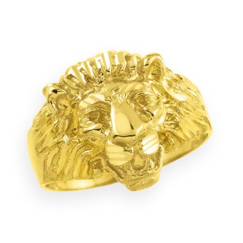 Solid 10K Yellow Gold Men's Lion Head Ring (Size 12)