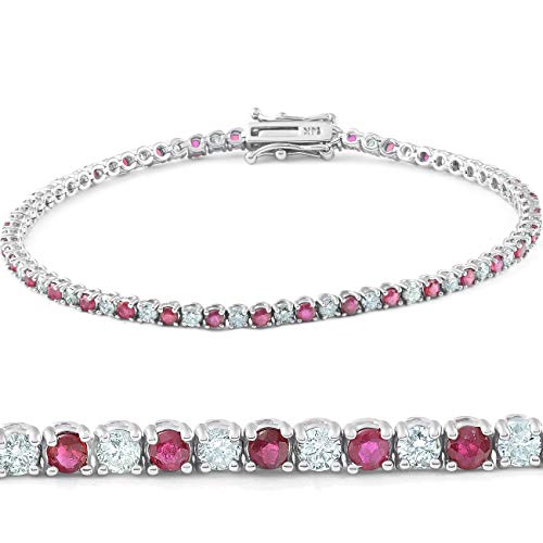 Pompeii 3ct Genuine Ruby & Real Diamond Tennis Bracelet 14K White Gold