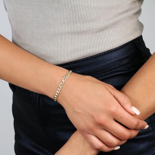 Nuragold 10k Real Yellow Gold Cuban Curb Link 5.5mm Chain Bracelet (7"-9") - 8"