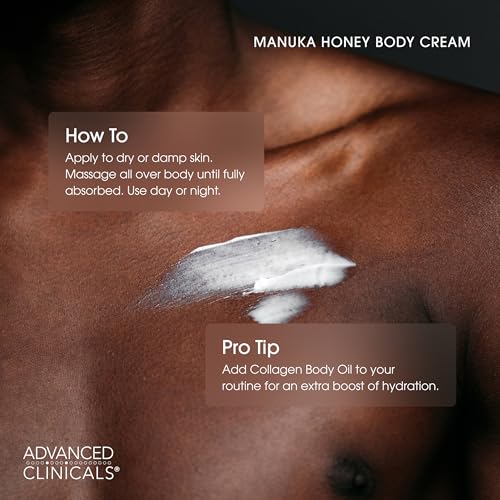 Advanced Clinicals Manuka Honey Body Cream For Women & Men | Body Butter Lotion For Extremely Dry Skin | Collagen Cream | Skincare Moisturizer Hydrating Balm Improves Look Of Aging Skin, 16 Ounce