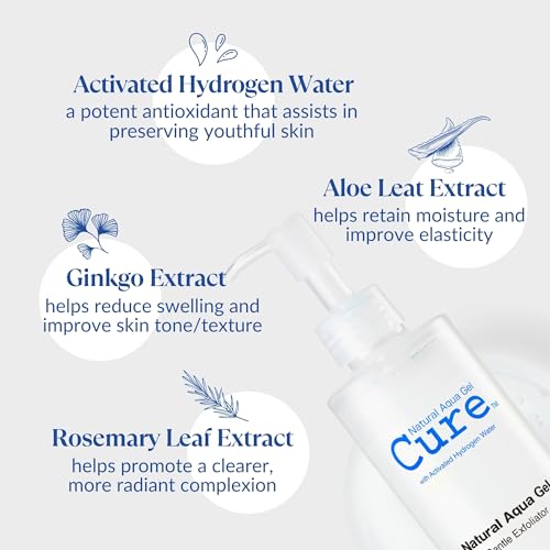 Cure by Toyo | Aqua Gel Gentle Exfoliator | Clear and Softer Skin | Non-Abrasive Face and Body Cleanser | Sensitive Skin | Big Size 8.82oz