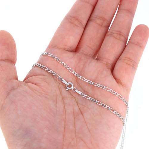 Nuragold 14K Real White Gold Figaro Solid Italian Link Chain Necklace - 24",2.25mm