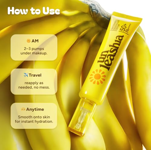 Unleashia Niacinamide Banana Sun Serum SPF Sunscreen, Glow & Brightening & Hydrating, No White Cast Lightweight Face Sunscreen, Fast Absorbing, Non-Sticky 1.35 oz
