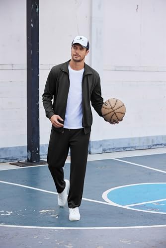 COOFANDY Men's Sweatsuit 2 Piece Casual Athletic Tracksuit Jogging Warm Up Full Zip Sets Black Track Suit Large