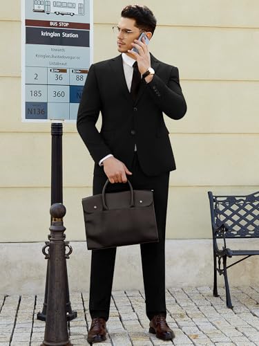 WEEN CHARM Men's Suits Slim Fit 2 Piece Black Tuxedo Two Button Wedding Groom Prom Party Blazer Pants Set