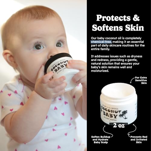 Coconut Baby Oil for Hair & Skin Care, Natural & Organic, Coconut Oil for Cradle Cap, Eczema, Infant Scalp Relief, Hair Oil for Curly Hair - Newborn Moisturizer for Sensitive Skin, Unscented - 2 fl oz