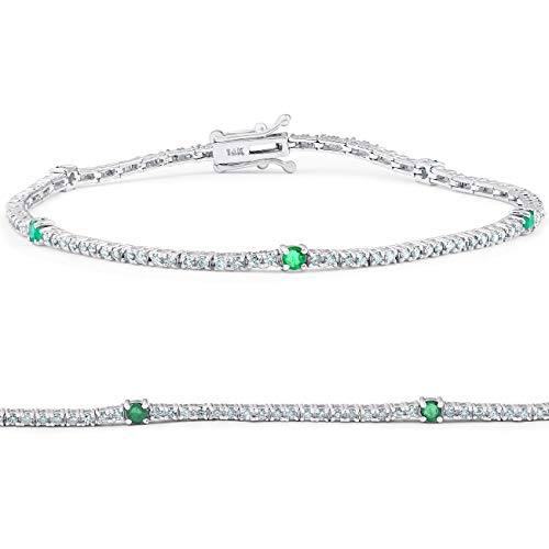P3 POMPEII3 Pompeii 1 1/10 Ct Diamond & Genuine Green Emerald Tennis Bracelet 14k White Gold 7"