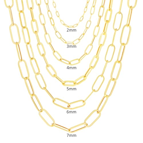 Nuragold 14k Real Yellow Gold Paperclip Chain Cable Link Italian Necklace - 4mm,18"