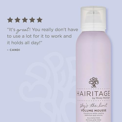 Hairitage Volumizing Hair Mousse for Texturizing Fine Hair, Root Lift & Frizz Control Styling, Pequi Oil, Rose Hip & Sage, Lightweight, Sulfate & Paraben Free, Vegan, 7 oz