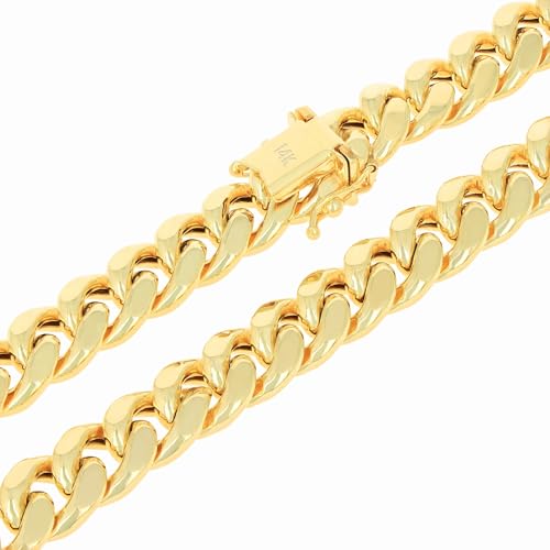 Nuragold 14k Real Yellow Gold Miami Cuban Link 9mm Chain Italian Bracelet - 7"