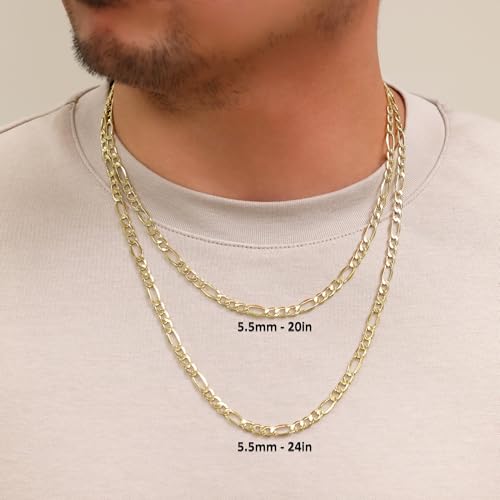 Nuragold 10k Real Yellow Gold Figaro Link 5.5mm Chain Necklace (16"-30") - 22"