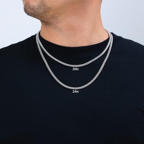 Nuragold 10K Real White Gold Miami Cuban Link Chain Necklace Men & Women - 4.5mm,20"