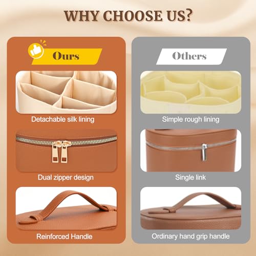 MaqSacion Makeup Bag Vanity Case for Women Leather Cosmetic Bag Makeup Organizer Case Portable Travel Toiletry Bag With Removable Compartments and Handle - Brown