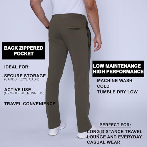 SCR SPORTSWEAR Mens Tall Sweatpants - Luxury Men's Athletic, Training, Yoga, Work Out or Casual Travel Pants with Zipper Pockets - 32Wx33L Sweatpants for Tall Men (Khaki Green) 916Z