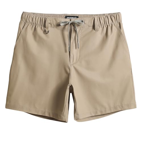 maamgic Men's 5 Inseam Shorts Casual Classic Fit Short Men with Multi-Pocket Mens Workout Shorts Hybrid Quick Dry Shorts Khaki Medium