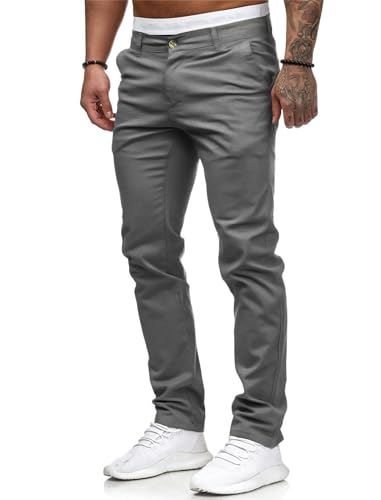 ALLABREVE Men's Chinos Casual Dress Pants Slim Fit Skinny Stretch Flat-Front Lightweight Comfort Slacks (Dark Gray,38W*30L)