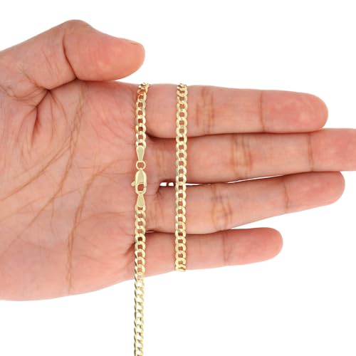 Nuragold 14k Real Yellow Gold Cuban Curb Solid Link Chain Necklace - 4mm - 24"