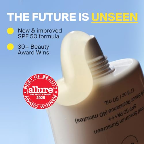 Supergoop! Unseen Sunscreen - SPF 50 - Clear & Invisible Face Sunscreen + Broad Spectrum + Makeup-Gripping Primer - Weightless, Scentless, Oil Free - For All Skin Types & Tones - 1.7 fl oz