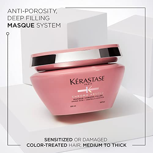 Kerastase Chroma Absolu Anti-Porosity Deep-Filling Hair Mask For Damaged and Color-Treated Hair - Strengthens and Hydrates With Amino & Lactic Acid, 6.8 Fl Oz