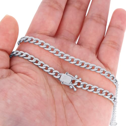 Nuragold 10k Real White Gold Miami Cuban Link 5.5mm Chain Italian Bracelet - 8.5"