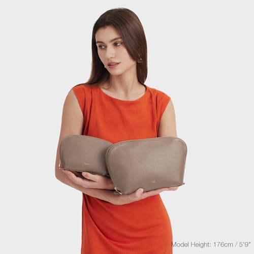 Kattee Leather Makeup Bag for Women, Medium, Khaki