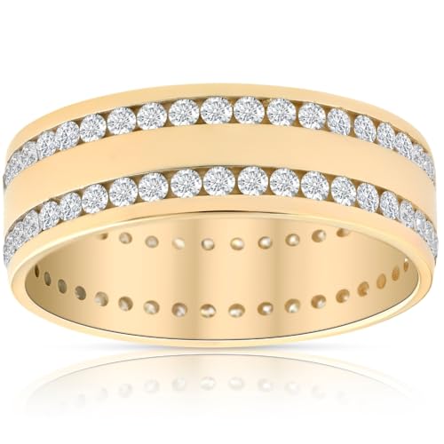 P3 POMPEII3 Pompeii Mens 1 3/8Ct Diamond Eternity Ring 10k Yellow Gold Double Row High Polished - Size 12