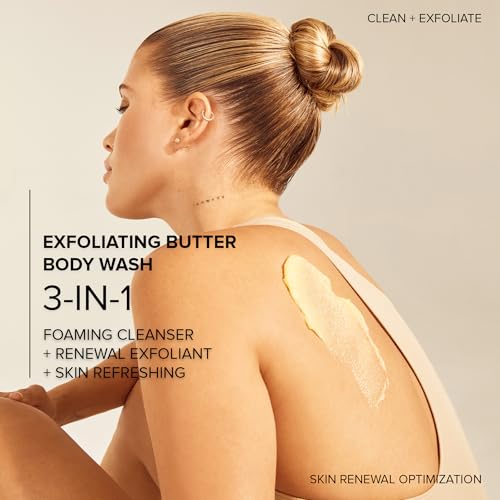 Nudestix Exfoliating Butter Body Wash – 3-in-1 Foaming Cleanser, Body Scrub & Skin Renewing Treatment with Salt, AHA/BHA & Tangerine Butter | Clean, Vegan & Scented with Lavender & Bergamot