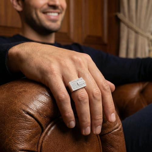 P3 POMPEII3 Pompeii Men's 1CT Diamond Rectangle Cluster Ring 10k Gold Lab Grown - Size 6.5 (F/G,VS1-VS2)