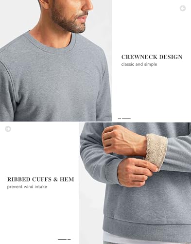 G Gradual Sherpa Lined Sweatshirts for Men Fleece Crewneck Sweatshirt Pullover Warm Shirts for Winter, Heather Light Grey, X-Large