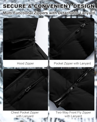 CTFASHION Mens Winter Coats Long Bubble Jacket Quilted Puffer Jackets Warm Thick Insulated Windproof Outdoor Padded Parka Coat Hooded Waterproof Thicken Puffy Down Windbreaker Black L