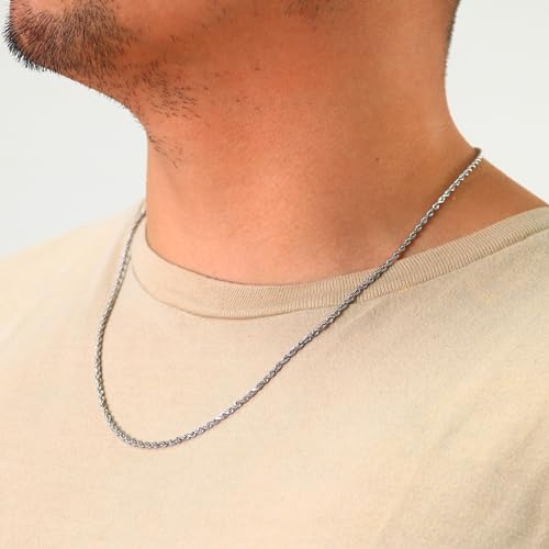 Nuragold 14k Real White Gold Rope Chain Solid Diamond Cut Necklace - 2.5mm - 18"