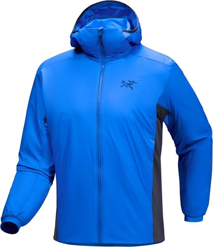 Arc'teryx Atom Hoody Men's | Lightweight Insulated Jacket for Men with Hood | Moisture and Wind Resistance | Fluidity/Black Sapphire, Large