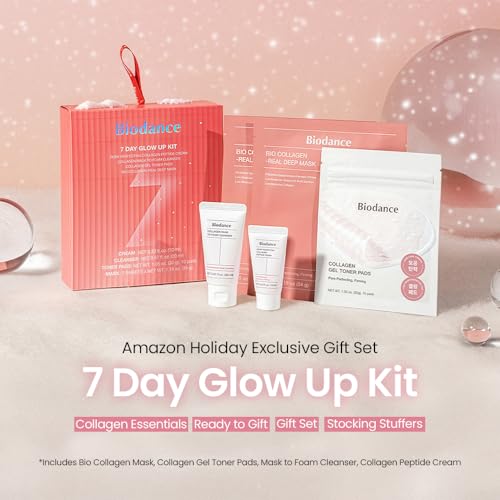 BIODANCE 7 Day Glow Up Kit: Collagen Gift Set for Glass-Skin, Korean Skin Care with Cleanser, Toner Pads, Moisturizer, Gel Masks, All-in-One Skin Care Set, Mothers Day Gifts