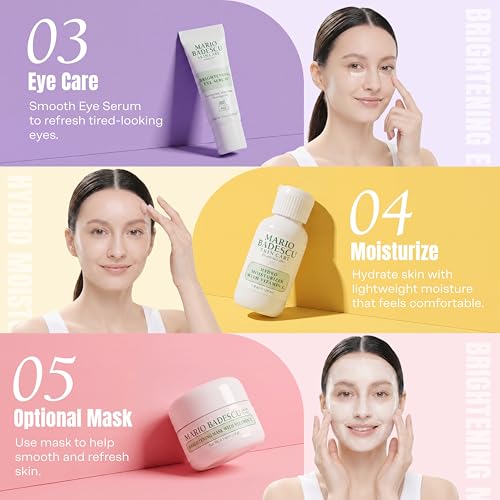 Mario Badescu Good Skin Is Forever & Bright 5-Piece Skincare Set – Glycolic Cleanser, Vitamin C Serum, Hydro Moisturizer, Brightening Mask & Eye Serum for Radiance