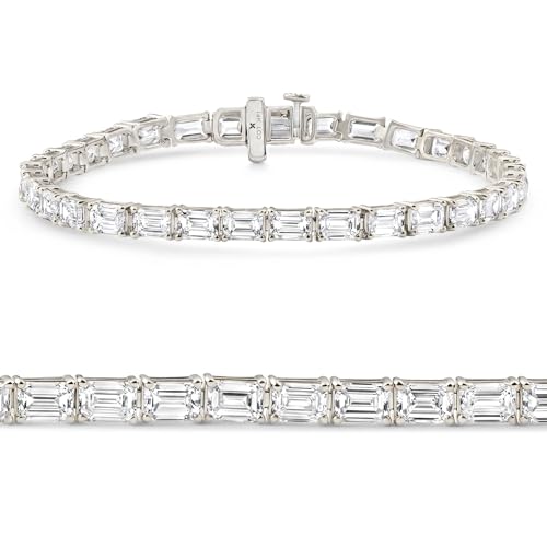 P3 POMPEII3 Pompeii Certified 12.25Ct Emerald Cut Diamond Tennis Bracelet White Gold Lab Grown - Size Medium (FG,VS)