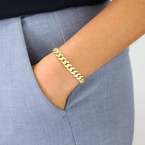 Nuragold 14k Real Yellow Gold Royal Monaco 7.5mm Miami Cuban Chain Bracelet - 7"