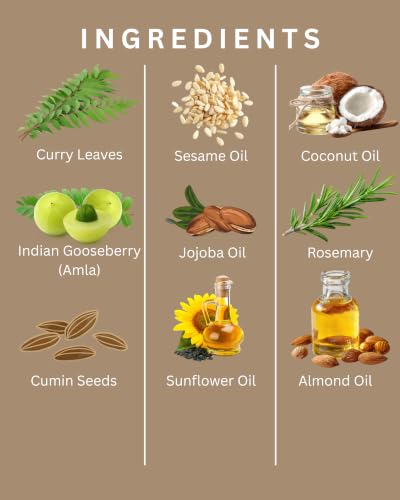 Herbal Herb Infused Hair Oil | EXTRA STRENGTH | Hair Growth, Anti-Hairfall | Boosted with Amla, Curry Leaves, Fenugreek, and Rosemary | Coconut, Jojoba, and Almond Oil | All Hair Types (6.76 oz)