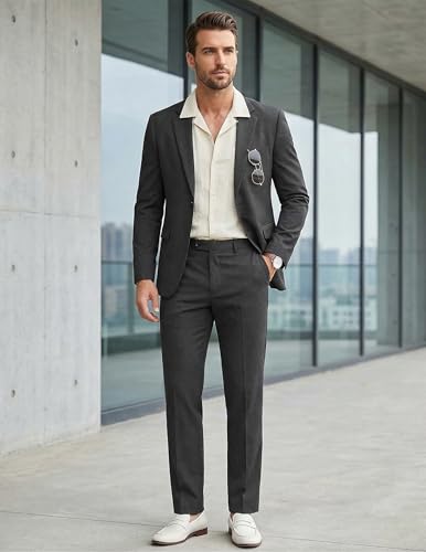 COOFANDY Men's Suits Regular Fit 2 Piece Suit Set Casual Blazer and Pants for Wedding Prom Party Dinner Business Black
