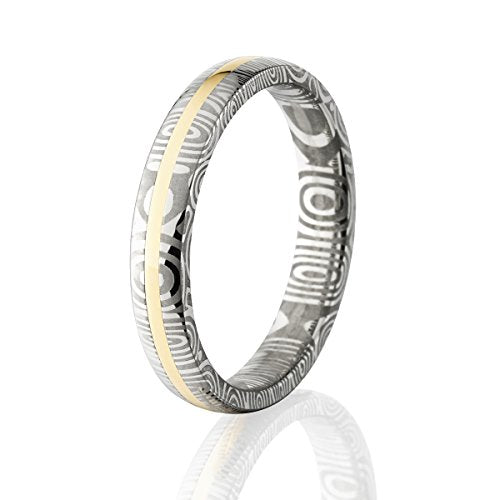 Damascus Steel Wedding Bands USA Made 14k Gold Rings Damascus Rings
