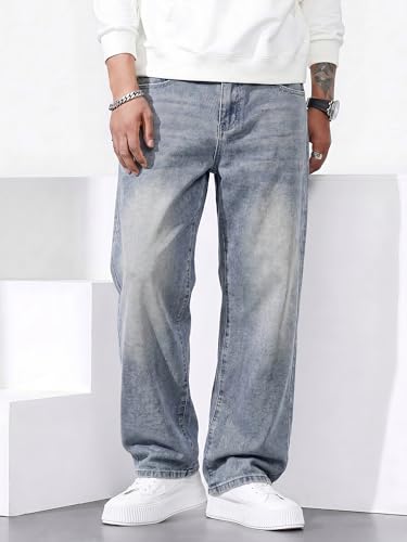 JMIERR Mens Denim Baggy Jeans Relaxed Fit Work Pants for Men Outdoor Casual Quiet Luxury Pants, L, Stone Blue