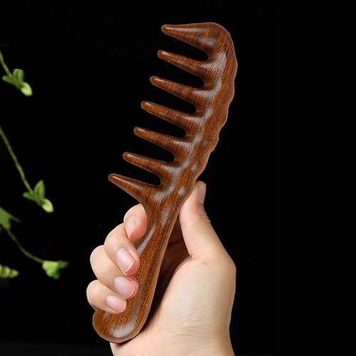 Thicken Wooden Wide Tooth Comb for Curly Hair,Large No-static Handmade 100% Natural Sandalwood Hair Comb for Head Scalp Massage,Detangling Comb for Women Holiday Gift (Sandalwood)