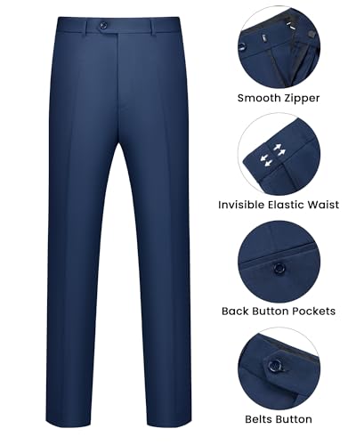 WULFUL Men's 2 Piece Suits Slim Fit Two Button Blazer Jacket Pants Set for Party,Wedding and Business Navy