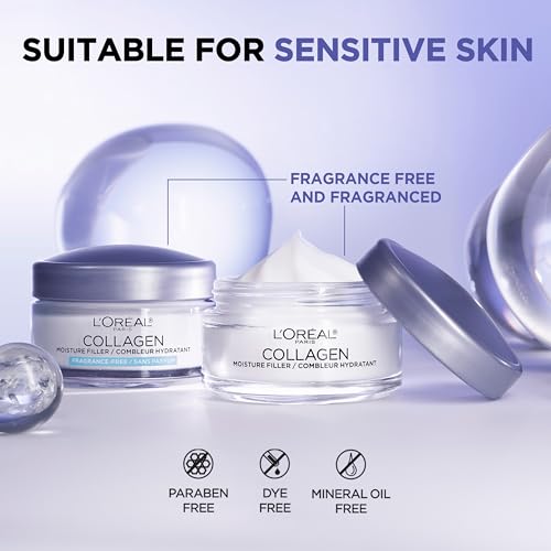 L'Oreal Paris Collagen Moisture Filler Facial Moisturizer, Fragrance Free, Anti Aging Face Cream, Non-Greasy Skin Care Formula For Up to 48HR Hydration, 1.7 oz