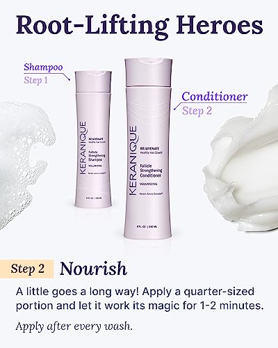 Keranique Volumizing Keratin Conditioner for Thinning Hair, Hair Regrowth | Keratin Amino Complex, Free of Sulfates, Dyes and Parabens, 8 Fl Oz