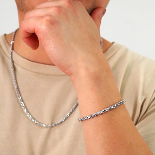 Nuragold 10k Real White Gold 4mm Rope Chain Diamond Cut Bracelet (7"-9") - 7.5"