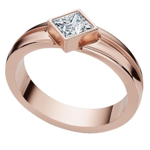 P3 POMPEII3 Pompeii Men's 3/8Ct Princess Cut Diamond Bezel Polished Wedding Ring 14k Gold Lab Grown - Size 5.5 (F/G,VS1-VS2)