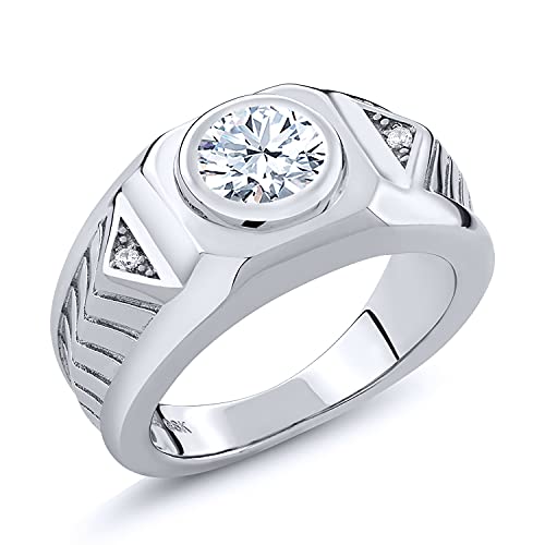Gem Stone King 8MM Round Gemstone Birthstone Ring For Men | 925 Sterling Silver | Round 8MM | Available in Size 7, 8, 9, 10, 11, 12, 13 | White Zirconia | Size 7